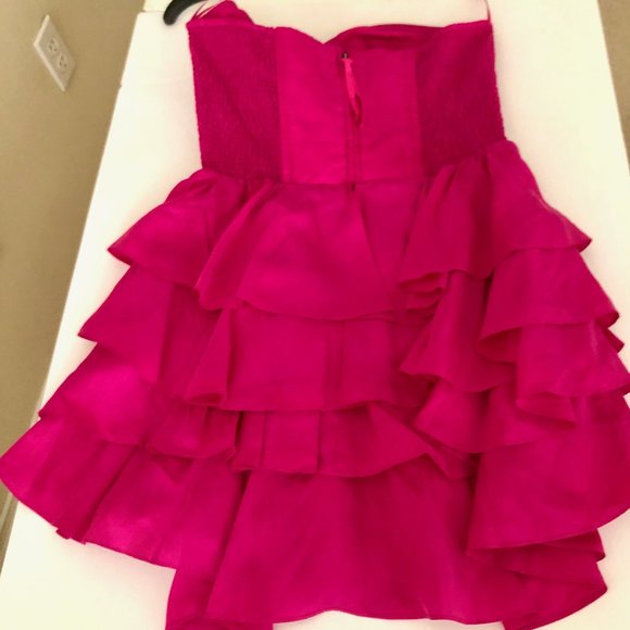 Rebecca Taylor Size 0 Silk Fuchsia Pink Strapless - Picture 2 of 4
